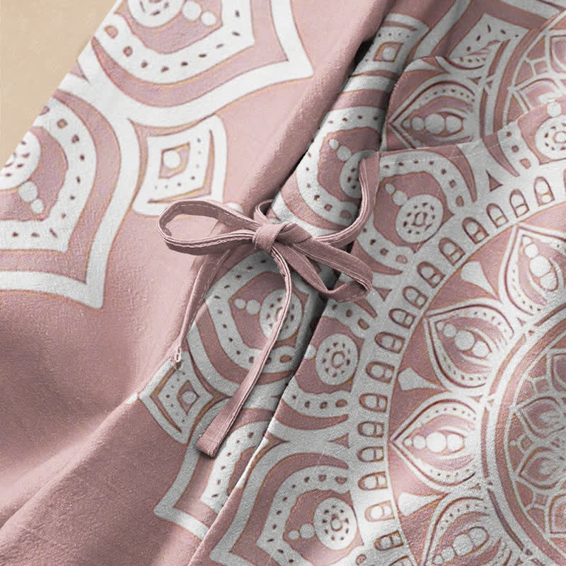 Buddha Stones Baumwoll-Kimono mit Mandala-Print, Hanfu-Stil, Wickeloptik, V-Ausschnitt und Schnürung, langärmlig, für Damen. - image 3