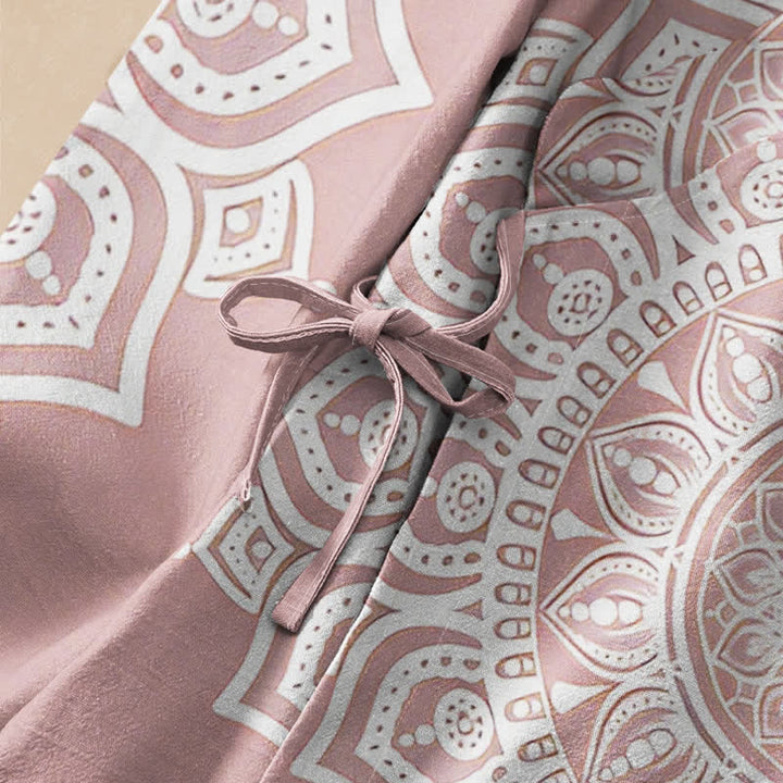 Buddha Stones Baumwoll-Kimono mit Mandala-Print, Hanfu-Stil, Wickeloptik, V-Ausschnitt und Schnürung, langärmlig, für Damen. - image 3