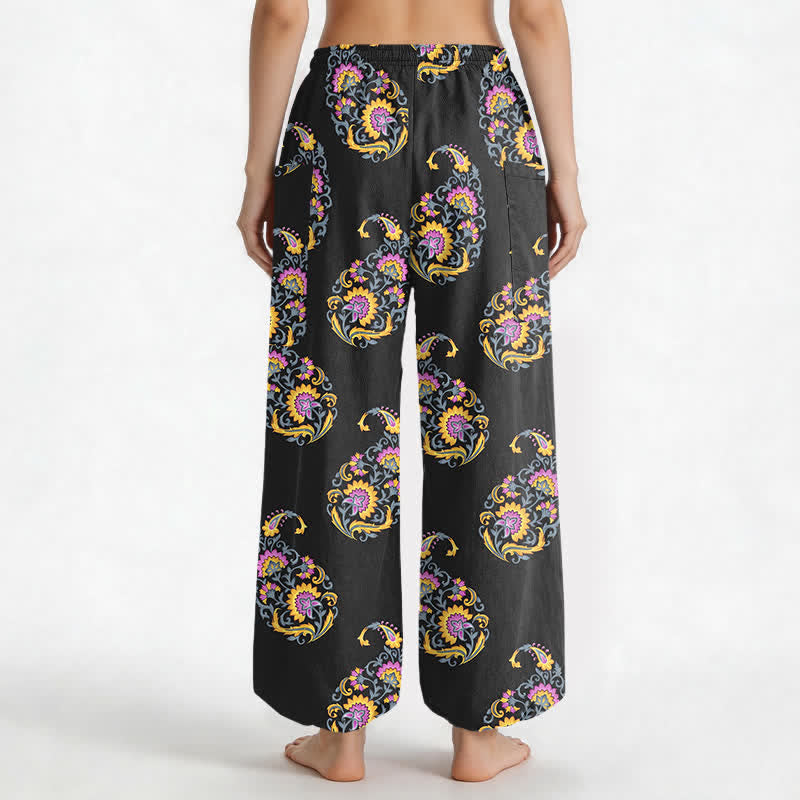 Buddha Stones Baumwoll-Haremshose für Damen mit persischem Paisley-Muster im Boho-Stil, elastischem Bund und Seitentaschen - image 2