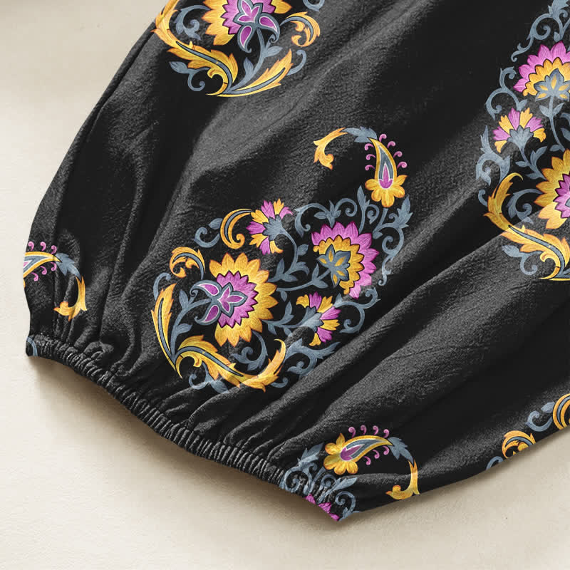 Buddha Stones Baumwoll-Haremshose für Damen mit persischem Paisley-Muster im Boho-Stil, elastischem Bund und Seitentaschen - image 6