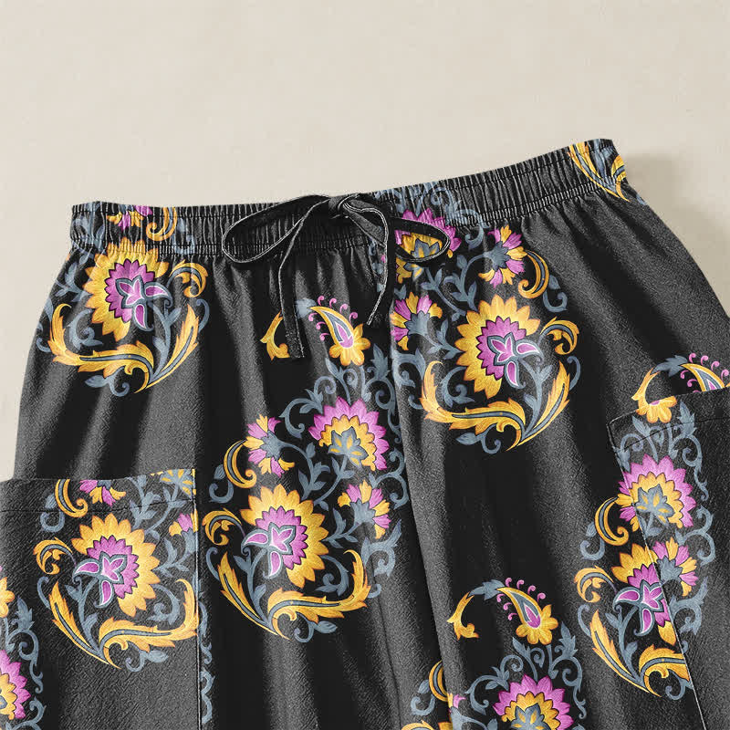 Buddha Stones Baumwoll-Haremshose für Damen mit persischem Paisley-Muster im Boho-Stil, elastischem Bund und Seitentaschen - image 5