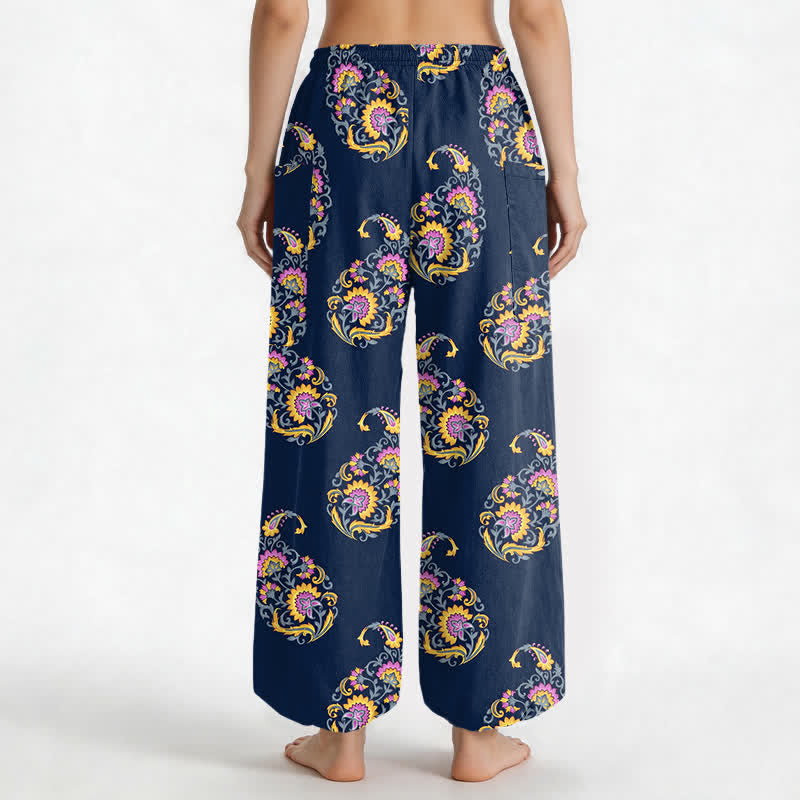 Buddha Stones Baumwoll-Haremshose für Damen mit persischem Paisley-Muster im Boho-Stil, elastischem Bund und Seitentaschen - image 9