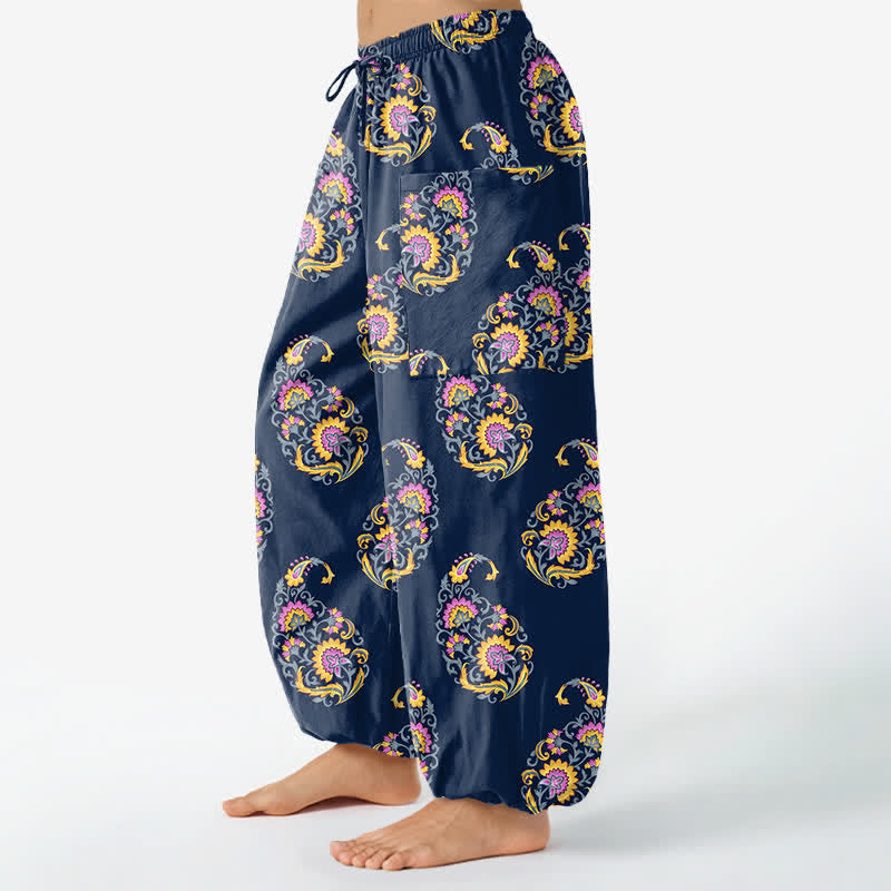 Buddha Stones Baumwoll-Haremshose für Damen mit persischem Paisley-Muster im Boho-Stil, elastischem Bund und Seitentaschen - image 8