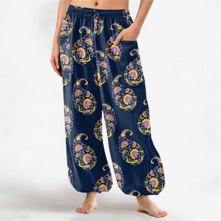 Buddha Stones Baumwoll-Haremshose für Damen mit persischem Paisley-Muster im Boho-Stil, elastischem Bund und Seitentaschen - Marine - US16, UK/AU20, EU48 (3XL) - image 7