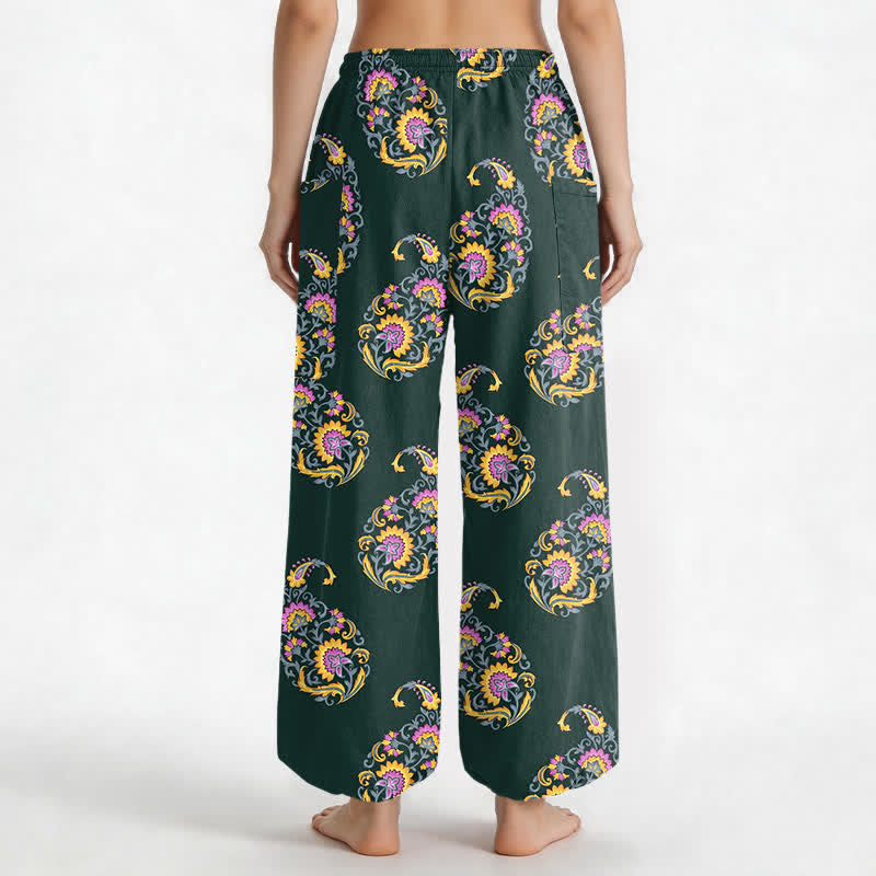 Buddha Stones Baumwoll-Haremshose für Damen mit persischem Paisley-Muster im Boho-Stil, elastischem Bund und Seitentaschen - image 12