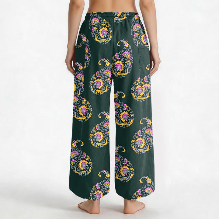 Buddha Stones Baumwoll-Haremshose für Damen mit persischem Paisley-Muster im Boho-Stil, elastischem Bund und Seitentaschen - image 12