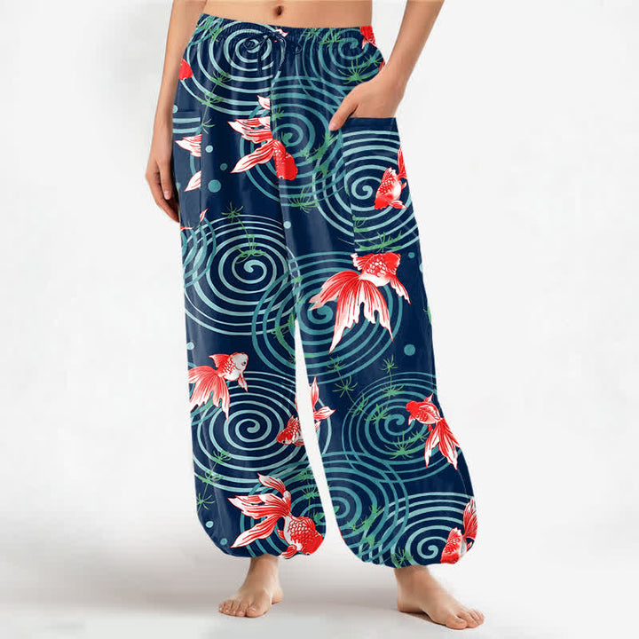 Buddha Stones Baumwoll-Haremshose für Damen mit orientalischem Koi-Rippenmuster, elastischem Bund und Seitentaschen - Marine - US16, UK/AU20, EU48 (3XL) - image 7