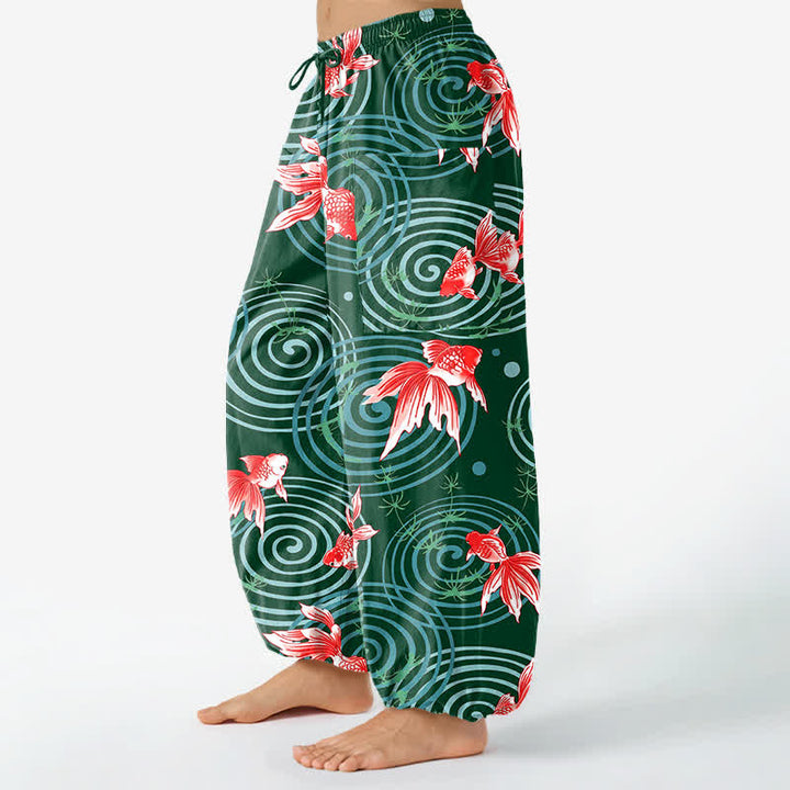 Buddha Stones Baumwoll-Haremshose für Damen mit orientalischem Koi-Rippenmuster, elastischem Bund und Seitentaschen - image 11