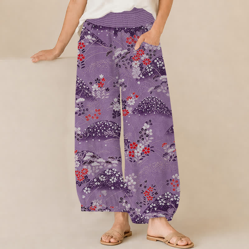 Buddha Stones Damen-Haremshose mit Baumwollblütenmuster, Falten und elastischem Bund, Taschen - DarkOrchid - US16, UK/AU20, EU48 (3XL) - image 10