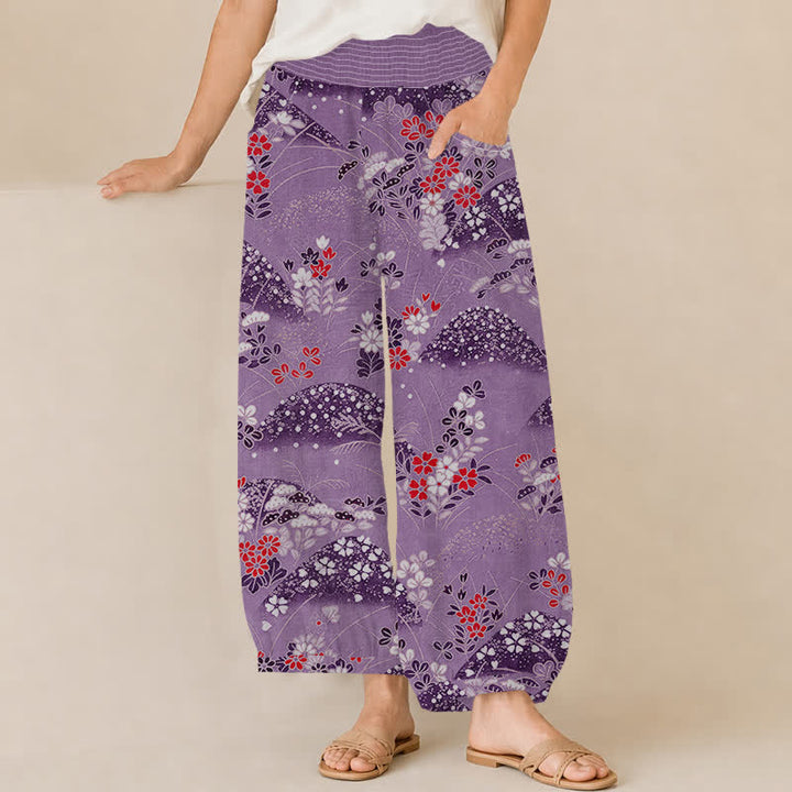 Buddha Stones Damen-Haremshose mit Baumwollblütenmuster, Falten und elastischem Bund, Taschen - DarkOrchid - US16, UK/AU20, EU48 (3XL) - image 10