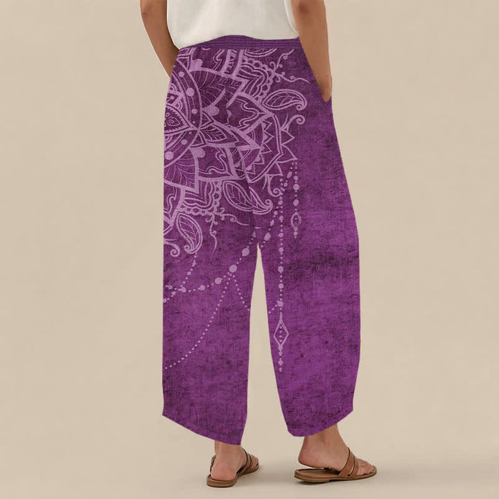 Buddha Stones Boho-Haremshose aus Baumwolle mit Mandala-Perlenmuster, Falten und elastischem Bund, Taschen - image 2