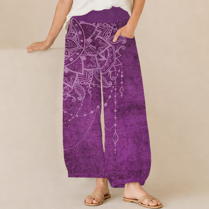 Buddha Stones Boho-Haremshose aus Baumwolle mit Mandala-Perlenmuster, Falten und elastischem Bund, Taschen - Lila - US16, UK/AU20, EU48 (3XL) - image 0