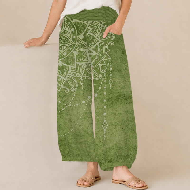 Buddha Stones Boho-Haremshose aus Baumwolle mit Mandala-Perlenmuster, Falten und elastischem Bund, Taschen - Olivgrün - US16, UK/AU20, EU48 (3XL) - image 6