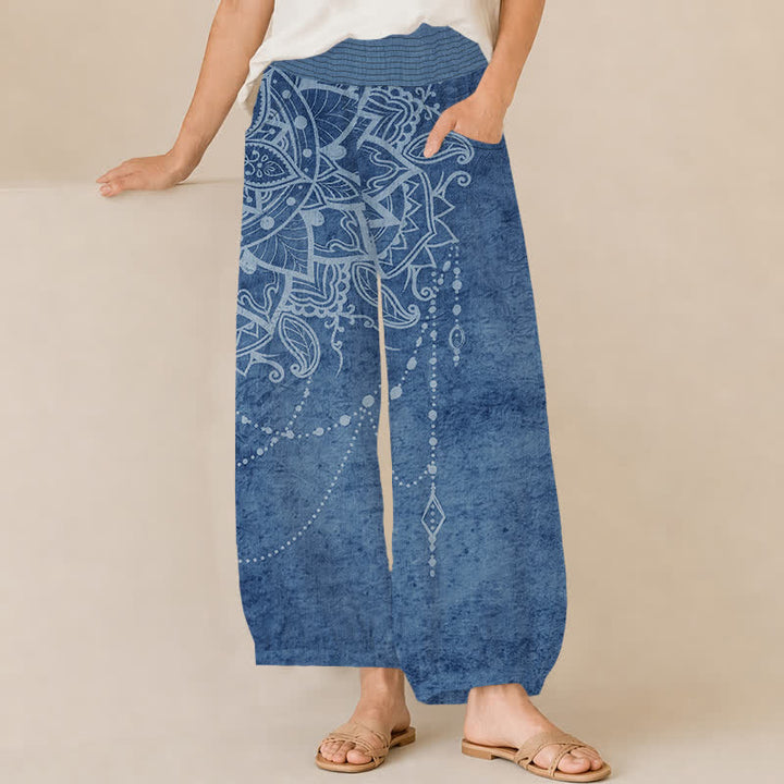 Buddha Stones Boho-Haremshose aus Baumwolle mit Mandala-Perlenmuster, Falten und elastischem Bund, Taschen - SteelBlue - US16, UK/AU20, EU48 (3XL) - image 10