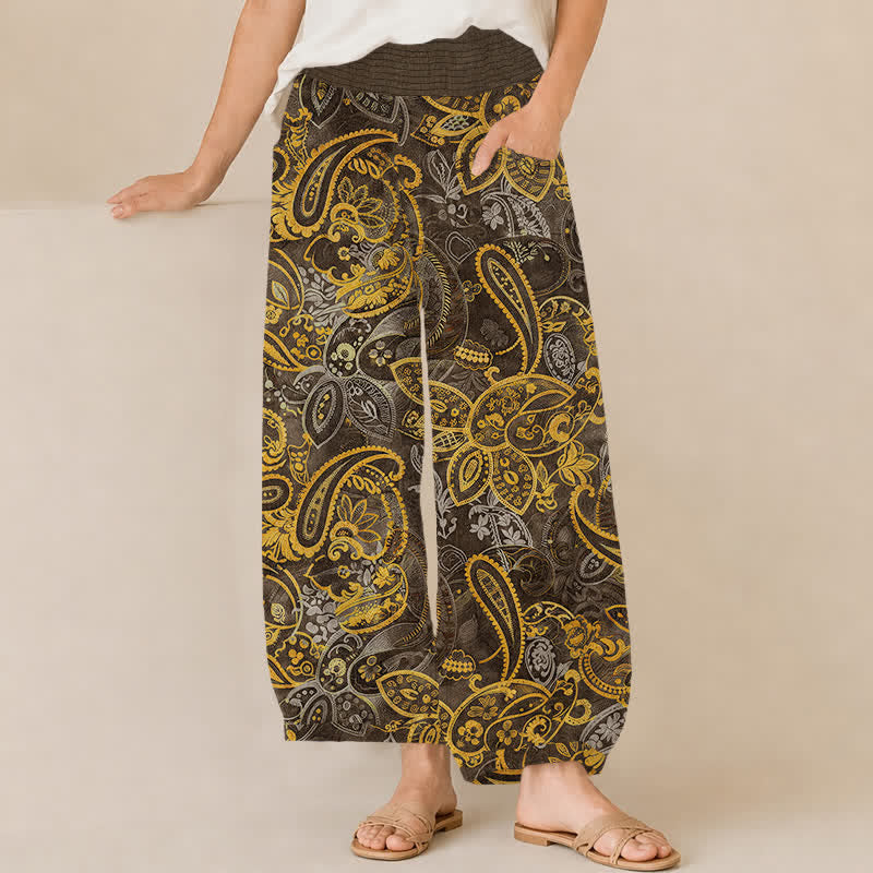 Buddha Stones Baumwoll-Haremshose im Vintage-Paisley-Blumenmuster mit Falten, elastischem Bund und Taschen für Damen - Sienna - US16, UK/AU20, EU48 (3XL) - image 10