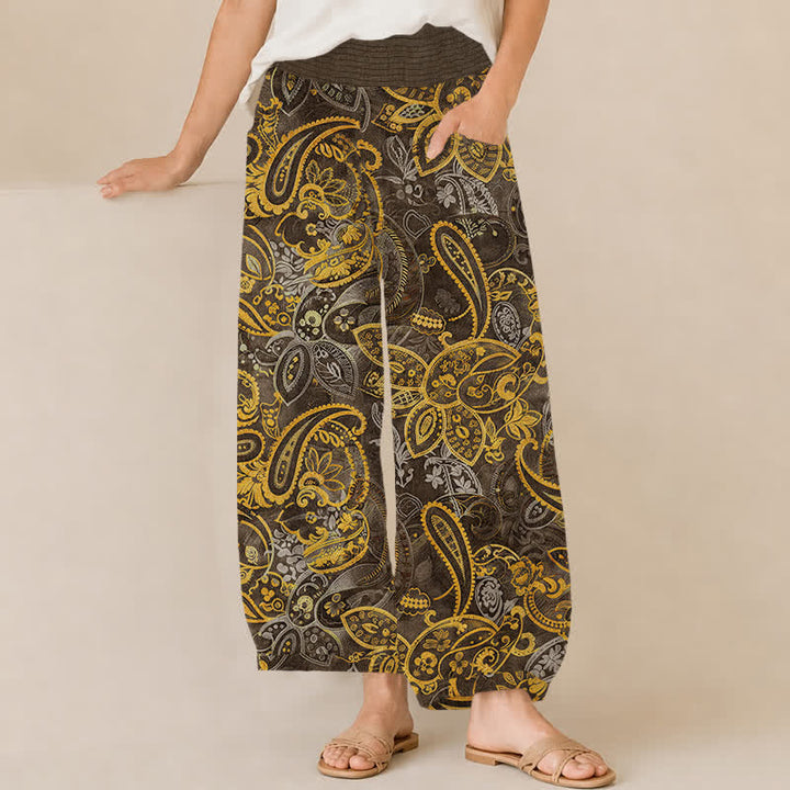 Buddha Stones Baumwoll-Haremshose im Vintage-Paisley-Blumenmuster mit Falten, elastischem Bund und Taschen für Damen - Sienna - US16, UK/AU20, EU48 (3XL) - image 10