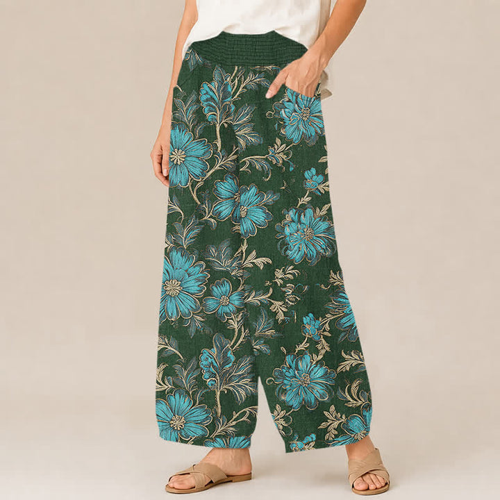 Buddha Stones Baumwoll-Haremshose mit botanischem Muster „Midnight Bloom“, Falten, elastischem Bund und Taschen - image 11