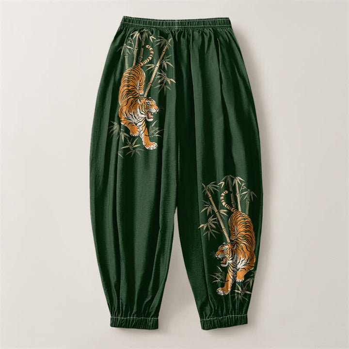 Buddha Stones Herren-Haremshose aus reiner Baumwolle mit Tiger-Bambus-Muster, Kordelzug und Taschen - image 8