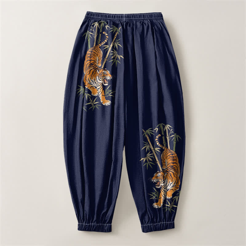 Buddha Stones Herren-Haremshose aus reiner Baumwolle mit Tiger-Bambus-Muster, Kordelzug und Taschen - image 14