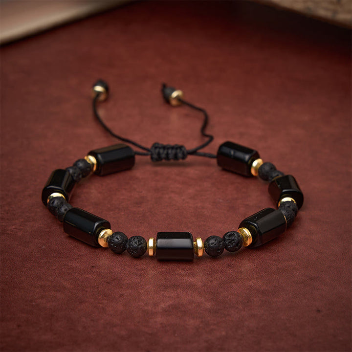 Buddha Stones Schwarzes Onyx-Lavastein-Schutzarmband, geflochten, verstellbar - image 2