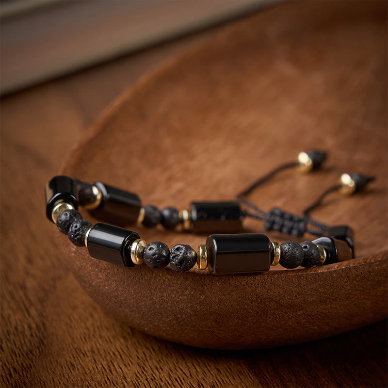 Buddha Stones Schwarzes Onyx-Lavastein-Schutzarmband, geflochten, verstellbar - image 1
