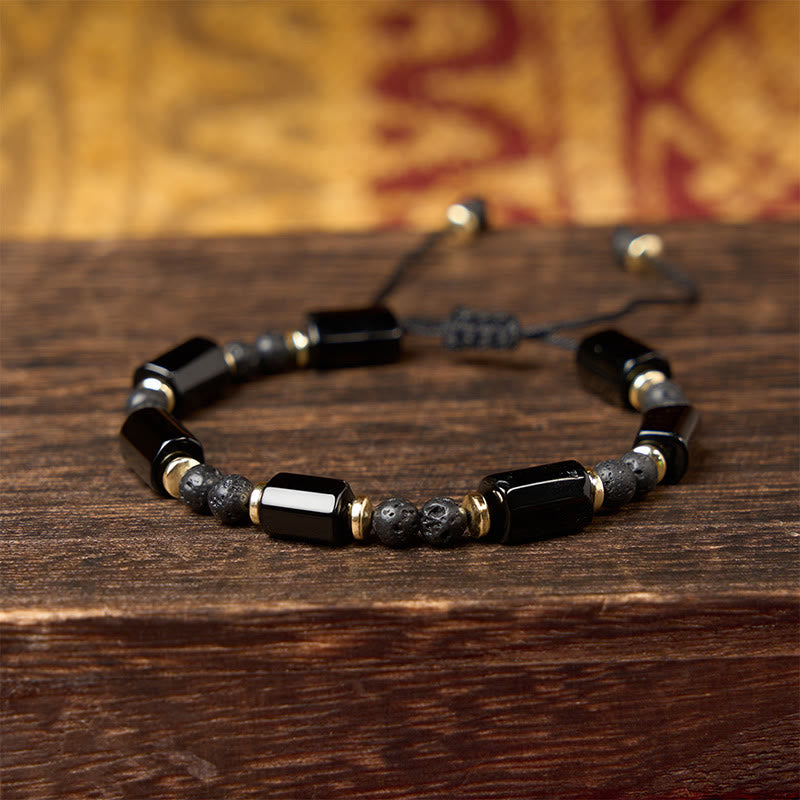 Buddha Stones Schwarzes Onyx-Lavastein-Schutzarmband, geflochten, verstellbar - image 7