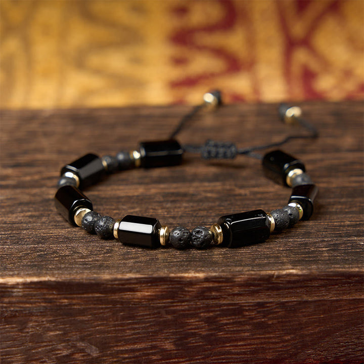 Buddha Stones Schwarzes Onyx-Lavastein-Schutzarmband, geflochten, verstellbar - image 7
