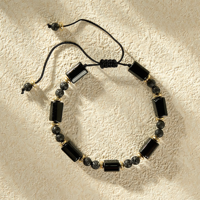 Buddha Stones Schwarzes Onyx-Lavastein-Schutzarmband, geflochten, verstellbar - image 8
