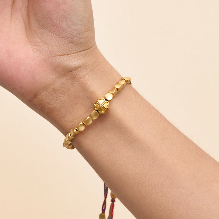 Buddha Stones Tibetisches Kupferperlen-Armband mit vierblättrigem Kleeblatt-Motiv – ein Glücksbringer - image 7