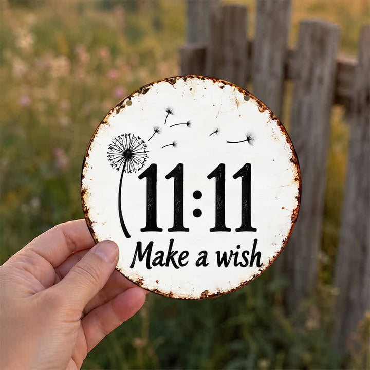 Buddha Stones Vintage 11:11 Make A Wish Engelszahl Runde Metall Eisen Wandkunst - image 4