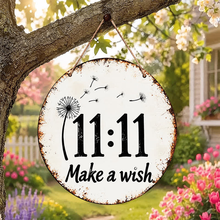 Buddha Stones Vintage 11:11 Make A Wish Engelszahl Runde Metall Eisen Wandkunst - image 0