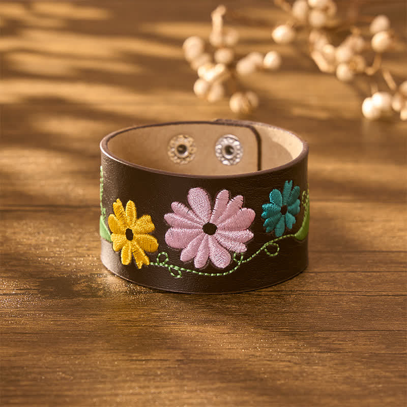 Buddha Stones Handgewebtes Lederarmband mit Blumenstickerei zum Schutz - image 9
