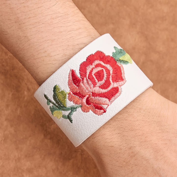 Buddha Stones Lederarmband mit Rosenstickerei und breiter Schutzschnalle - image 25