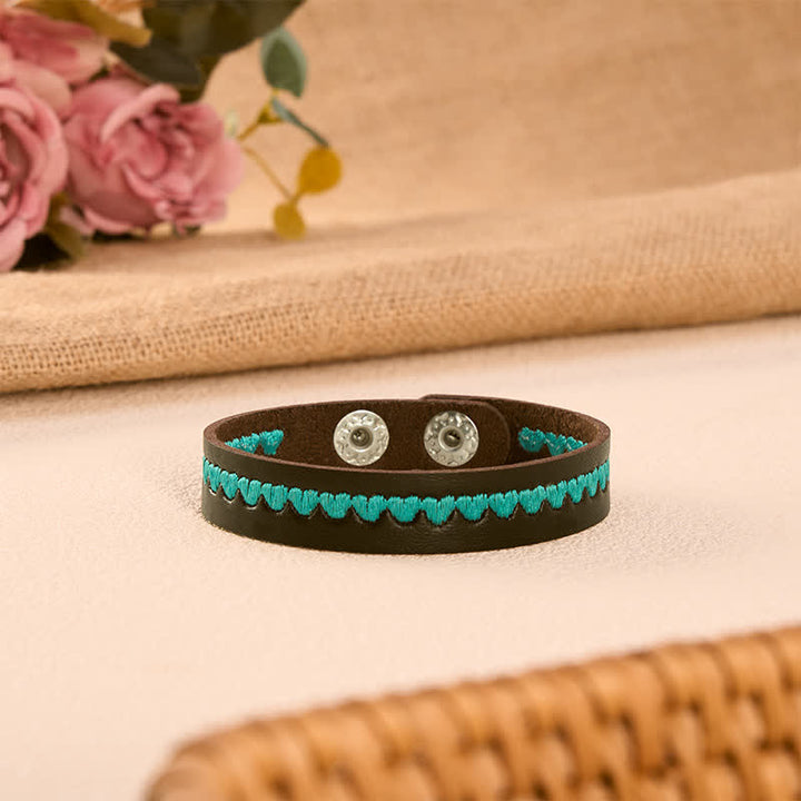 Buddha Stones Verstellbares Lederarmband mit gesticktem Herz und Schutzschnalle - image 2