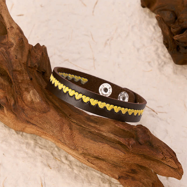 Buddha Stones Verstellbares Lederarmband mit gesticktem Herz und Schutzschnalle - image 11