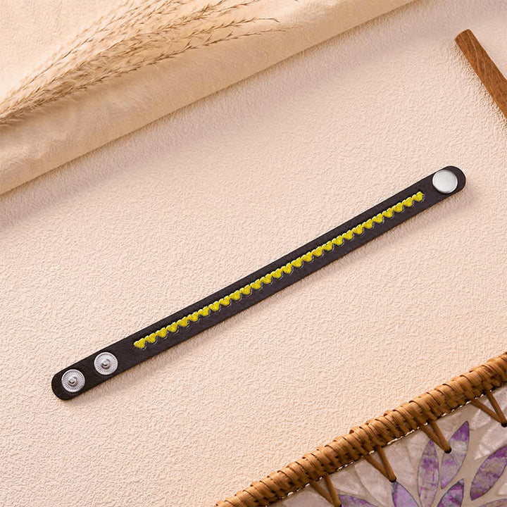 Buddha Stones Verstellbares Lederarmband mit gesticktem Herz und Schutzschnalle - image 13