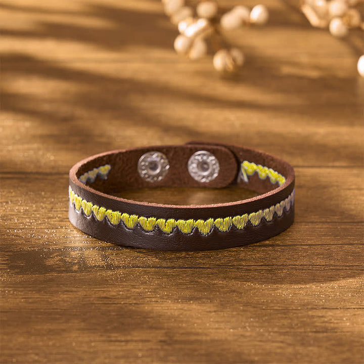 Buddha Stones Verstellbares Lederarmband mit gesticktem Herz und Schutzschnalle - image 9