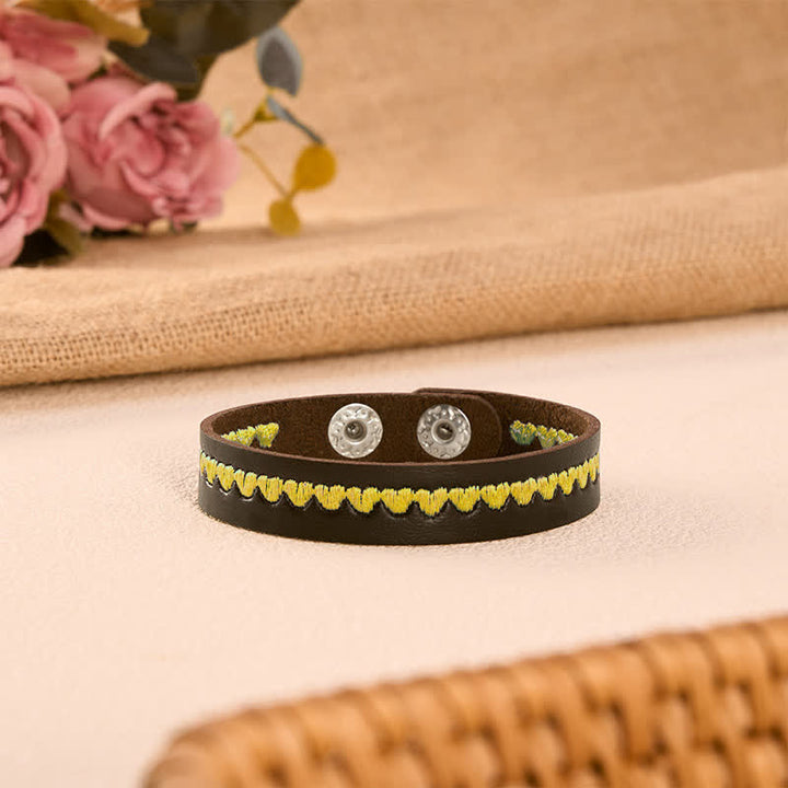 Buddha Stones Verstellbares Lederarmband mit gesticktem Herz und Schutzschnalle - image 10