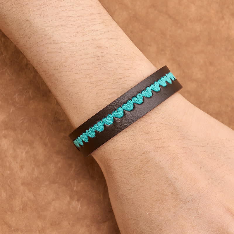 Buddha Stones Verstellbares Lederarmband mit gesticktem Herz und Schutzschnalle - image 4