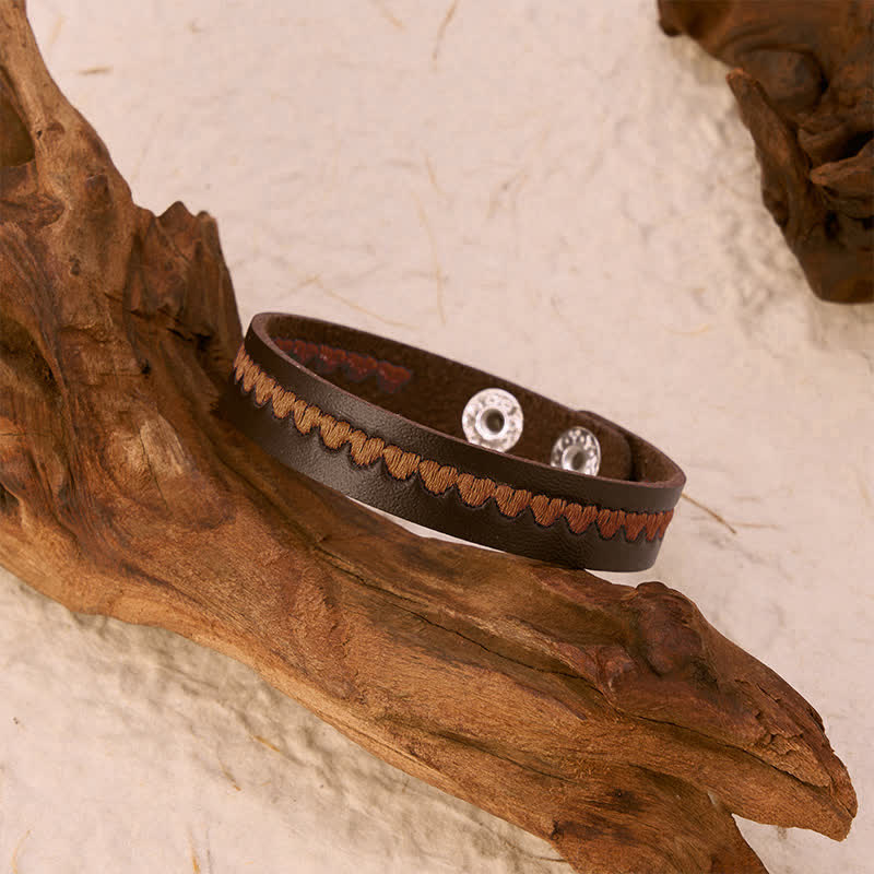 Buddha Stones Verstellbares Lederarmband mit gesticktem Herz und Schutzschnalle - image 25