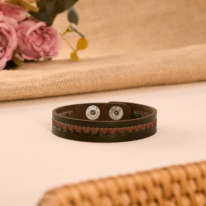 Buddha Stones Verstellbares Lederarmband mit gesticktem Herz und Schutzschnalle - image 24