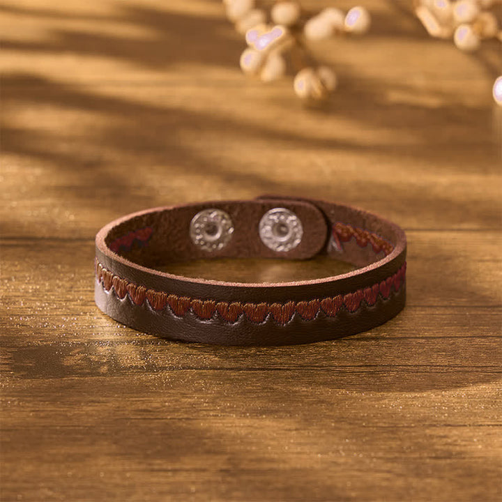 Buddha Stones Verstellbares Lederarmband mit gesticktem Herz und Schutzschnalle - image 23