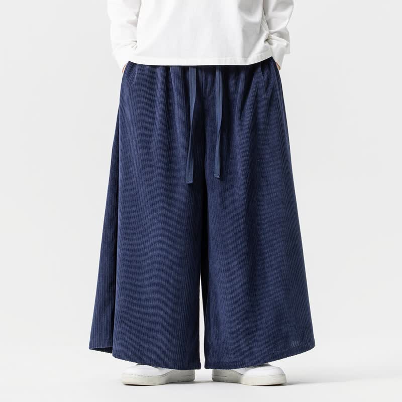 Buddha Stones Herbst/Winter: Schlichte, klassische Cordhose mit Kordelzug, einfarbig, knöchelhoch, Herrenhose mit weitem Bein und Taschen - Mitternachtsblau - US/ UK/AU46, EU56 (5XL) - image 0