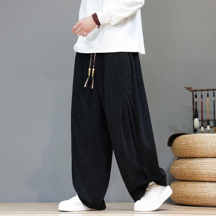Buddha Stones Lässige Boho-Haremshose für Herren mit Kordelzug und Taschen für Herbst und Winter - Schwarz - US/ UK/AU46, EU56 (5XL) - image 13