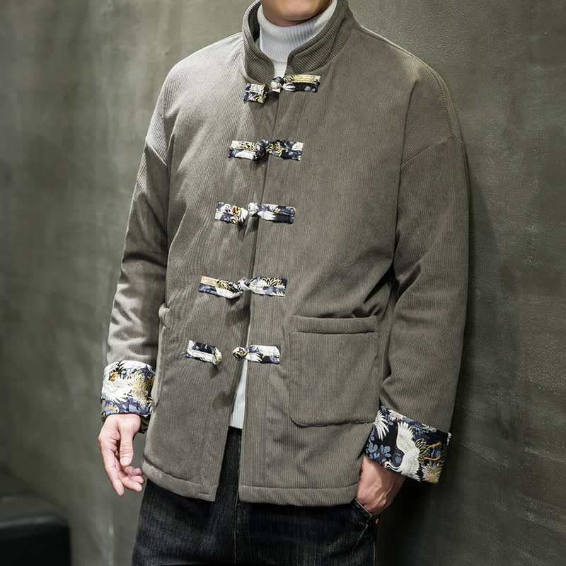 Buddha Stones Lässige Herrenjacke im Tang-Stil mit Stehkragen, weiß, mit Taschen - Schiefergrau - US/ UK/AU46, EU56 (5XL) - image 0