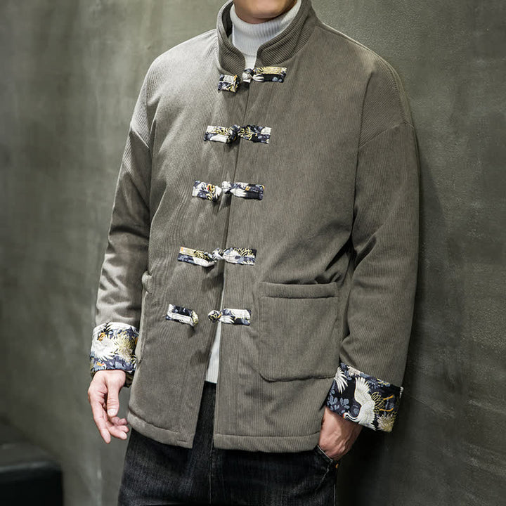 Buddha Stones Lässige Herrenjacke im Tang-Stil mit Stehkragen, weiß, mit Taschen - Schiefergrau - US/ UK/AU46, EU56 (5XL) - image 0