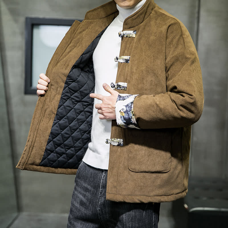 Buddha Stones Lässige Herrenjacke im Tang-Stil mit Stehkragen, weiß, mit Taschen - Sienna - US/ UK/AU46, EU56 (5XL) - image 13