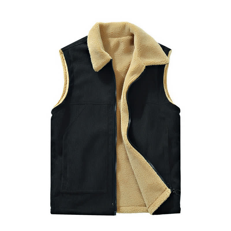 Buddha Stones Winterliches minimalistisches Vintage-Wende-Tanktop aus einfarbigem Cord mit Taschen - Schwarz - US/ UK/AU42, EU52 (4XL) - image 0