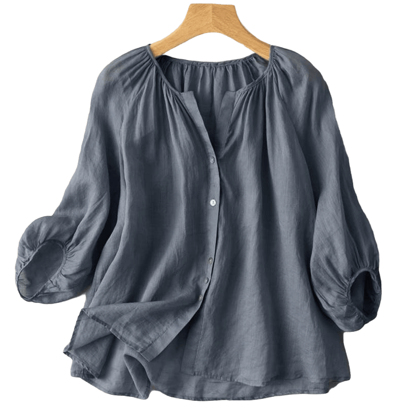 Buddha Stones Vintage Button Three Quarter Puff Sleeve V-Neck Damenhemd - image 2