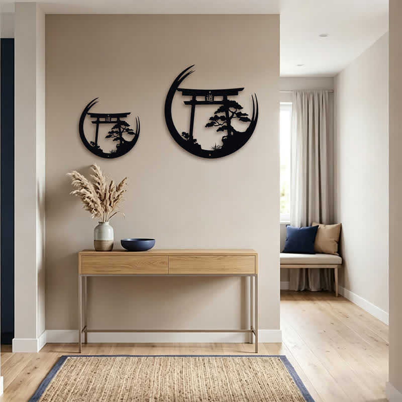 Buddha Stones Wanddekoration aus mattschwarzem Torii- und Kiefernmetall mit bedeutungsvollen Symbolen - image 16
